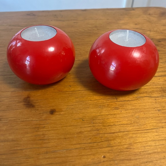 Mid-Century Modern Aarikka Finland 2 Designer Candle Holders Red Set - Picture 2 of 5